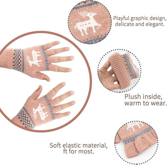 Unisex Vinter Halvfingerhansker Varme Vinter Fingerløse Touchscreen Hansker Elastisk Strikket Skrivehansker, Rosa