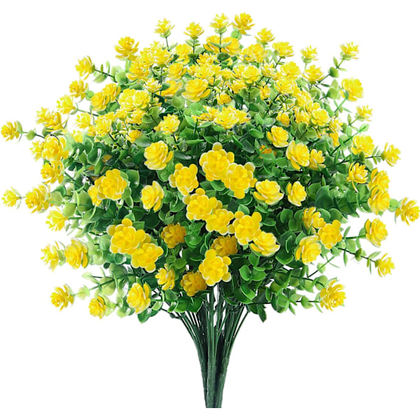 Kunstige Blomster Udendørs Falske Blomster til Dekoration UV-bestandige Ingen Falmning Faux Plastplanter Have Veranda Vindueskasse Dekor (6 Bundter, Gul)