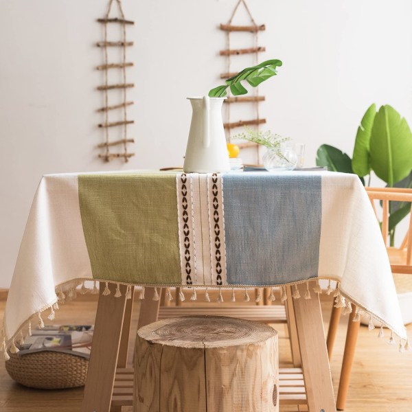 Pestävä pöytäliina tupsu puuvilla pellava look lotus-efekti vedenpitävä liukumaton ravintola puutarha pöydän suoja pöytäliinat (T2, 140 x 220 cm) T2, 140 x 220 cm