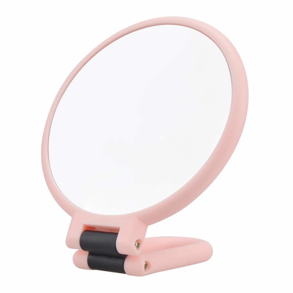 Sminkespeil dobbeltsidig 5X/1X forstørrelsesglass, håndholdt speil med sammenleggbart håndtak, kompakt kosmetisk sminkespeil (rosa) Pink