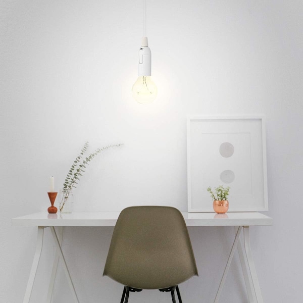 E27-uttag med sladd - Lamp hållare för glödlampa med strömkabel eluttag och strömbrytare - 1,8 m kabel White