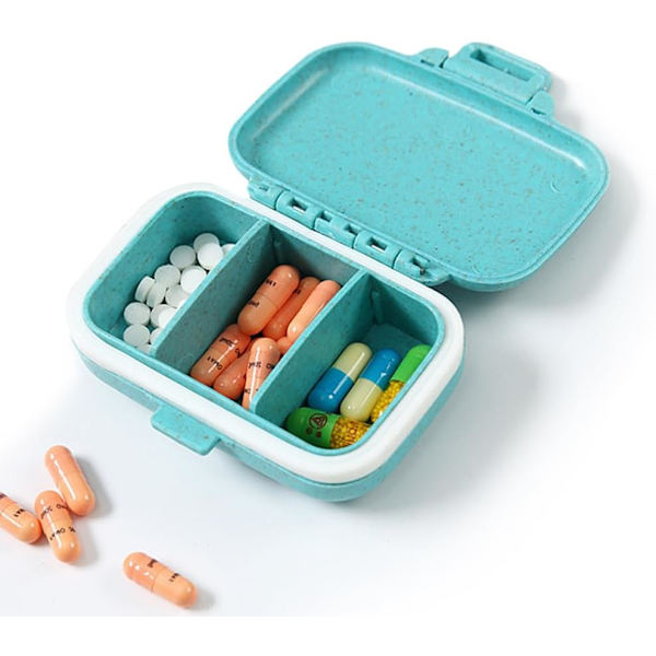2-pack liten pillerask med 3 fack, daglig pillerask för ficka, rese pillerorganisatör ask, bärbar pillerbehållare pillerhållare (blå) sky blue