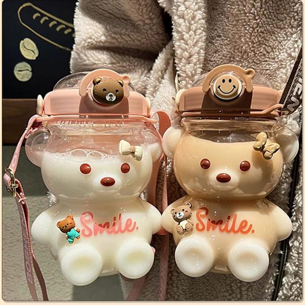 1000ml Suuri Kawaii Karhun Muotoinen Vesi Pullo Oljella Ja Hihnan, Söpö Vesi Pullot Juomapullolle(kahvi) brown