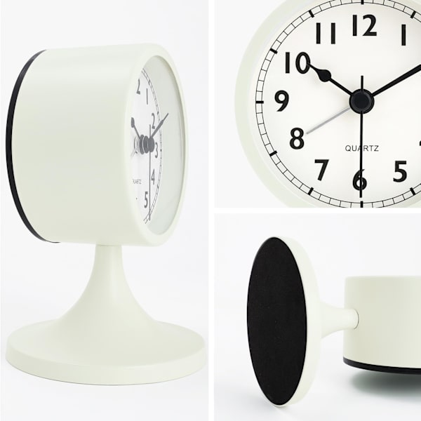 Klassisk väckarklocka i metall, tyst väckarklocka liten analog bordsklocka för sängbord, sovrum, kontor white