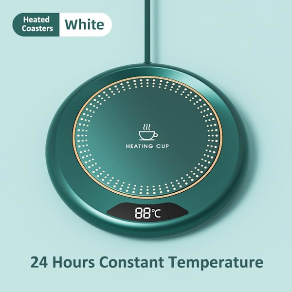 Varmepude til Kopper med Konstant Temperatur, Automatisk Afbrydelse, til Skrivebord med 3 Temperaturindstillinger, til Kaffe, Drikkevarer, Te, varm Chokolade (Grøn)