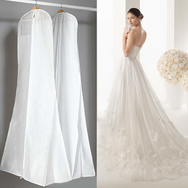 Hvit farge Non-Wowen anti-støv brudekjole plaggveske Skjermbeskyttelsesdeksel med gjennomsiktig glidelåslomme