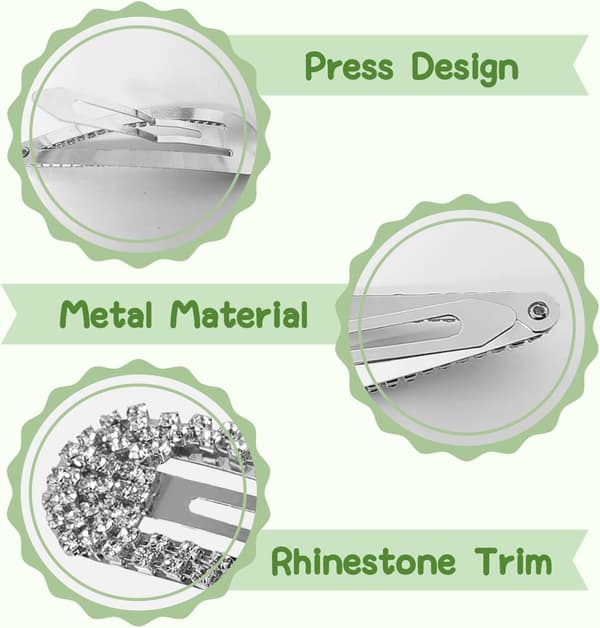 2 st strassklämmor i metall med strass, silverfärgade Silver 2pc