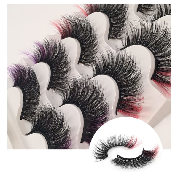 5D Falska Ögonfransar med Färg Faux Mink Ögonfransar Wispies Fluffy Färgade Rosa Lila Ögonfransar Dramatiska Strip Lashes 5 Par Pack