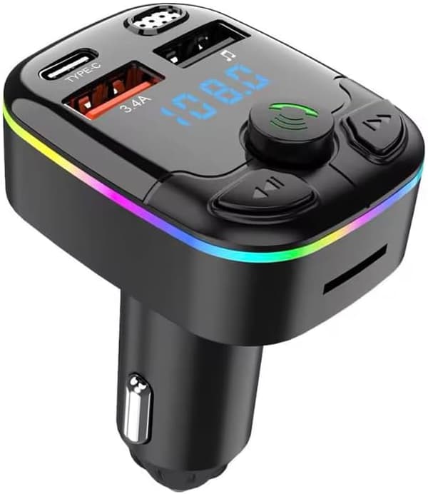Bluetooth FM-sender for bil, trådløs håndfri ringing, MP3-spiller, dobbel USB-støtte SD-kort, USB og flash-stasjon (sender + USB-C-kabel)