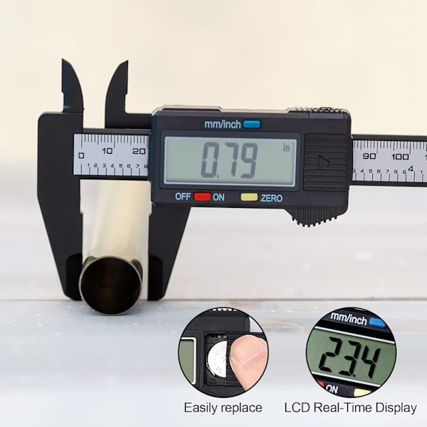 Vernier Caliper, 150mm Vernier Caliper, Digital Carbon Fiber Micrometer Tool for External, Internal, Depth and Pitch Measurements