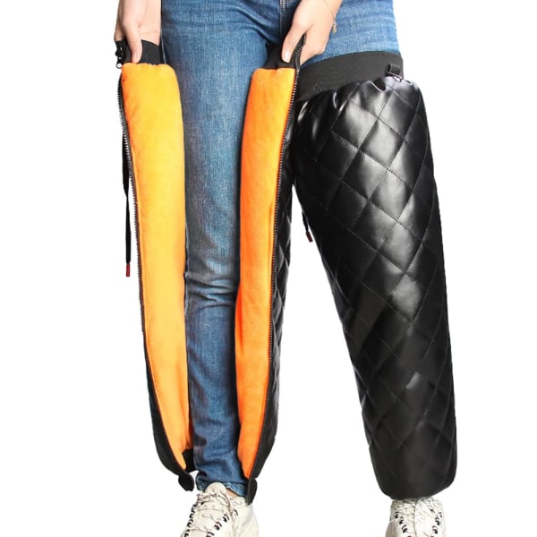 Ett par vinterknäskydd för motorcykel, 70 cm tjocka knäskydd, termiskt foder, knäskydd med dragkedja, benskydd, knäskydd, varma benvärmare gold+black