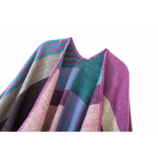 Kvinnors Poncho Stickad Överdimensionerad Filt Cape Scarf purple