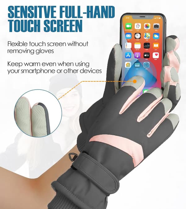 Handsker, varme vinterhandsker til kvinder, touchscreen-handsker til kvinder, termiske handsker, skridsikre cykelhandsker Grey