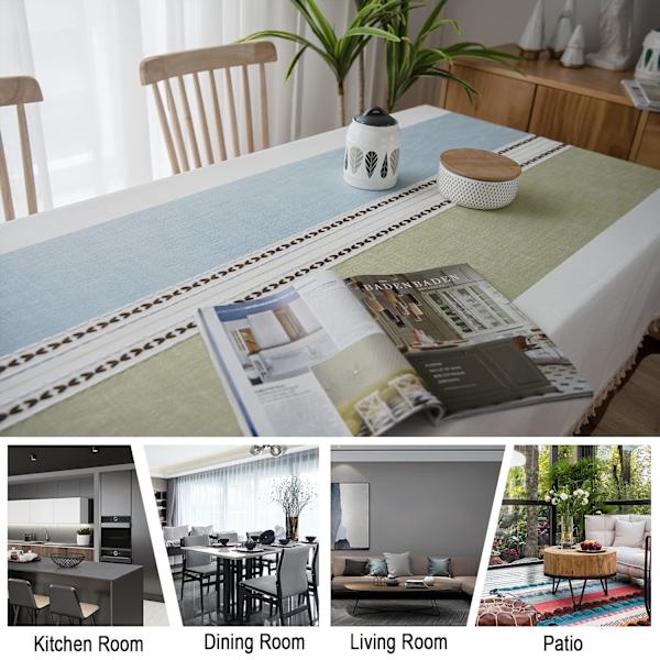 Vaskbar dug med kvast i bomuldslinned-look, lotus-effekt, vandafvisende, skridsikker, til restauranter, haver og bordbeskyttelse (T2, 140 x 220 cm) T2, 140 x 220 cm