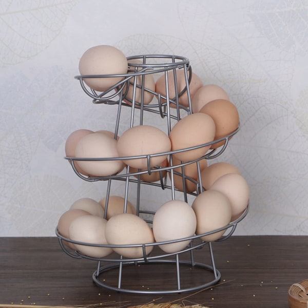 Äggdispenserställ Spiral Design Metall Ägg Skelter Fristående Tråd Kyckling Äggförvaring Organizer Displayhållare Silver