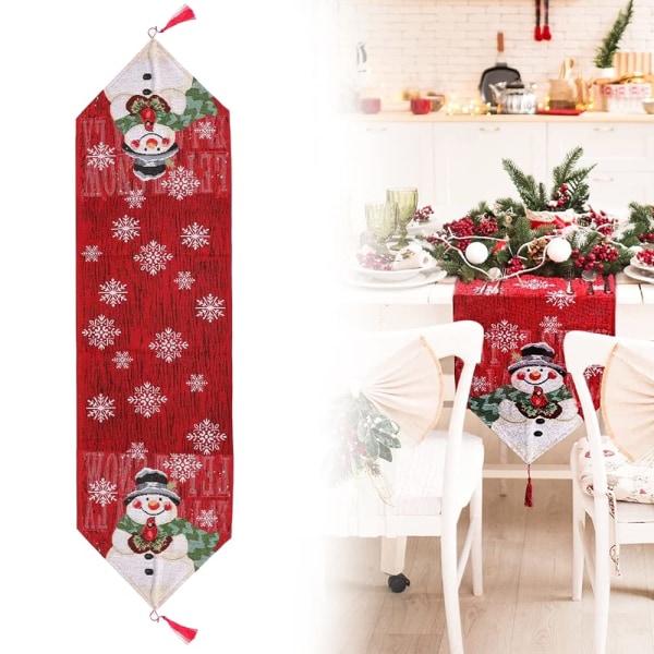 Julbordslöpare Röd julbordsduk Rektangulär lång julbordslöpare Snowflake Snowman Jullöpare duk 33x183cm