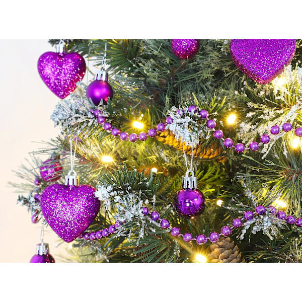 6 kpl - 60 mm sydänmuotoisia joulukuusen koristeita – Glitter-koristellut koristeet, violetti