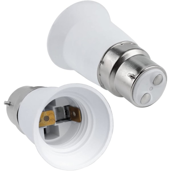 2-pack B22 till E27 Sockelomvandlare, Bajonett till Skruv Edison Glödlampa Adapter, BC till ES Lampbas Adapter, Max Effekt 60W, Spänning 0-250V