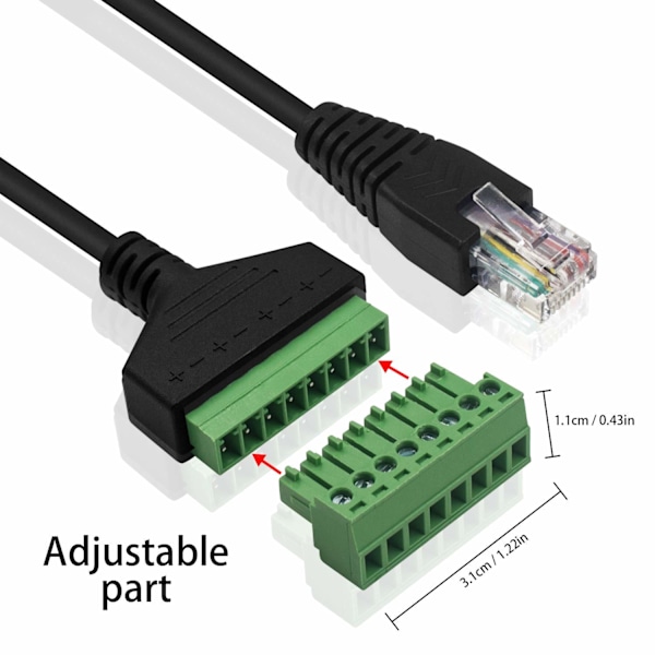 RJ45 Han til 8-polet Skrueklemme Stik, Terminal Breakout Board Kabel til Cat5 /6/7 AV CCTV, 12 tommer