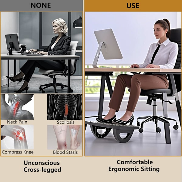 Gyngende fodstøtte med rullemassage - Ergonomisk design til kontor/hjem, lindrer stress (sort)