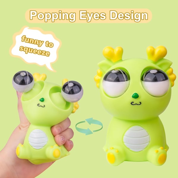 Klemme Dragon Pop Out Eyes Toys, Eye Popping Dragon Stress Relief Squeezy Toy for Christmas Birthday Gift Party Favors, Grønn