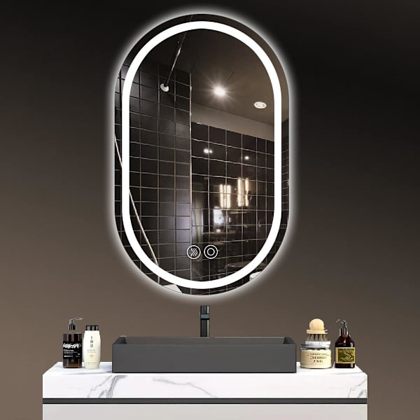 LED-upplyst oval vattentät badrumsspegel, anti-dimningsspegel (50 cm x 80 cm)