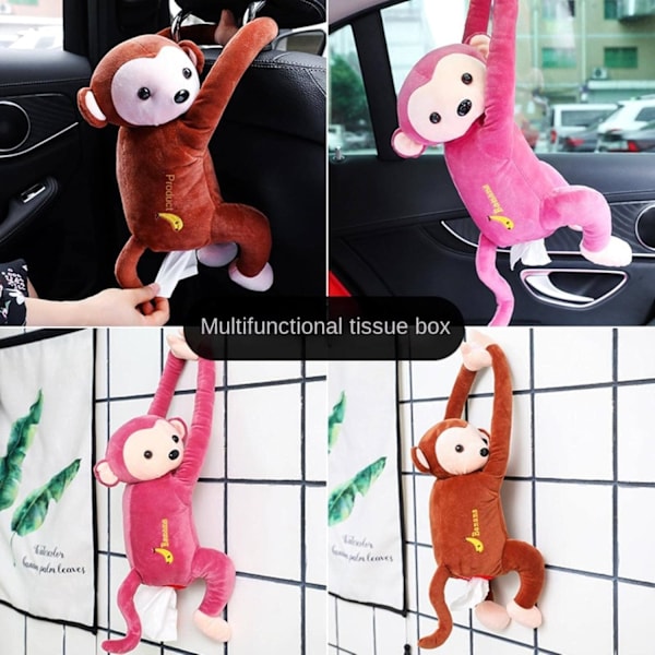 Luovu Leather Monkey -kudoslaatikko auton tarvikkeet kudosjakaja riippuva auton tuolin selkänojan paperin ulosottolaatikko sarjakuva söpö, sininen