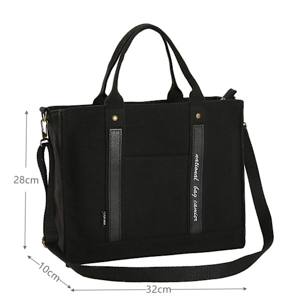 Canvas Crossbody-väskor för kvinnor Casual Canvas Tote Bag med dragkedja och fickor, Crossbody Messenger Bags, svart Black