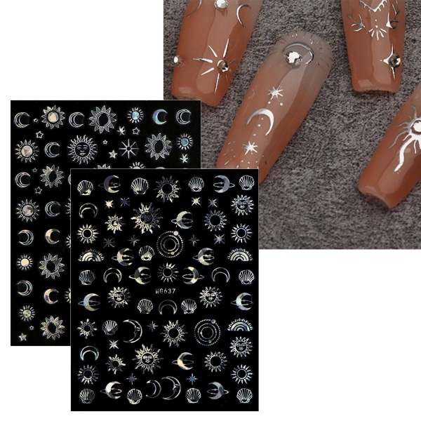 10 ark Moon Star Sun Nail Art Stickers Dekaler Självhäftande Färgglada Rose Gold Nail Supplies Nail Art Design Dekoration Tillbehör 1pc