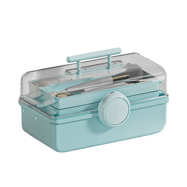 Makeup Organiser, 3-lags opbevaringsboks, stor kapacitet sovesal medicinboks, multifunktionel plastik værktøjskasse (blå, 38cm*23cm*26cm) Blue