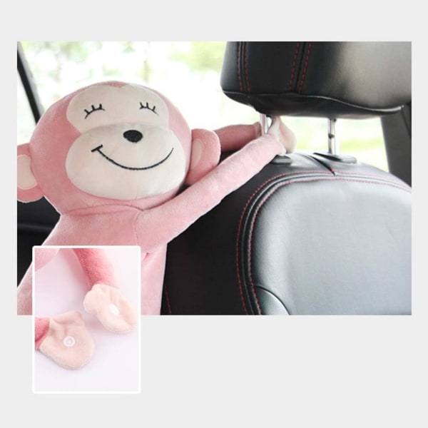 Auton nenäliina-annostelija, söpö nenäliina-annostelija apinan muotoinen kodin nenäliina-annostelija, servetipidike autoon ripustettavaa tyyppiä ainutlaatuinen nenäliina-annostelija（Pink） Pink