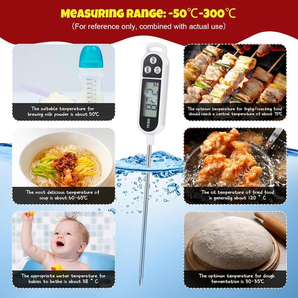 6 st Kötttermometer med snabbavläsning och lång sond 9,65 tum Kök Matlagning Godis Termometer Vattentät Digital Termometer, Vit