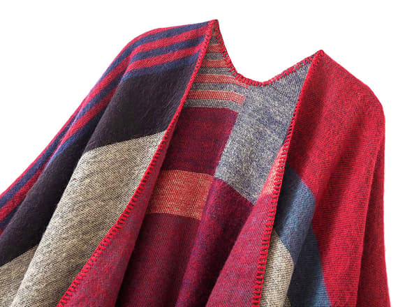 Dame Poncho Strikket Oversized Teppe Cape Skjerf red