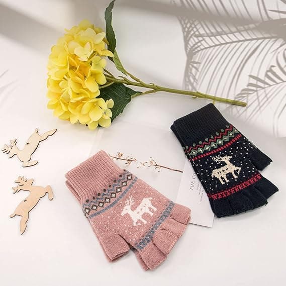 Unisex Vinter Halvfingerhansker Varme Vinter Fingerløse Touchscreen Hansker Elastisk Strikket Skrivehansker, Rosa