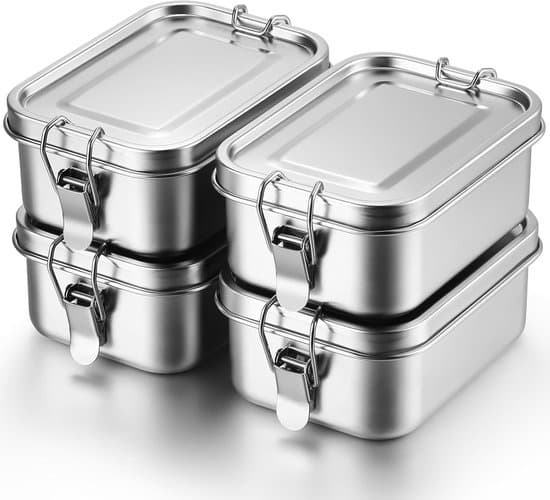 Madkasse - 4-delt sæt - Madbeholder i rustfrit stål - Sikker snackboks til arbejde og picnics (550 milliliter)