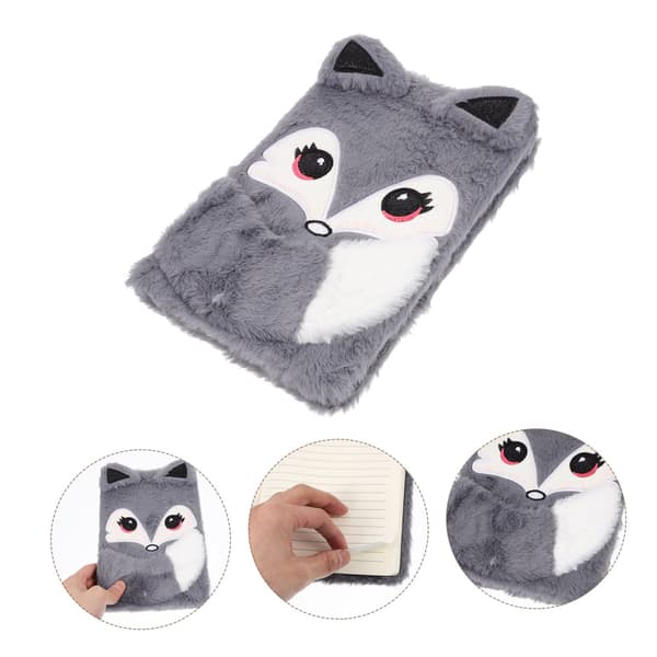 Børneplys Dagbog Plys Notebook Journal med Lås Rejse Notebook Tegneserie Notebook Daglig Grå Dyreplys, Papir Studerende Dyr Notebook fox