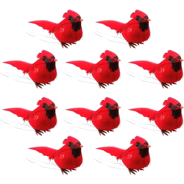 10 stk kunstig rød kardinalklemme på fugl