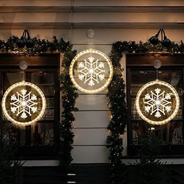 Julevindu Fairy Lights, Pakke med 2 stjerner Julelys Batteri Varme hvite lys Innendørs bryllupsfestival dekorasjon snowflake