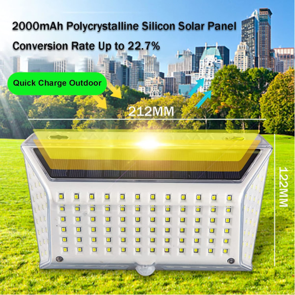 Solar Outdoor Light, 【142 LED Super Kirkas valaistus 】 Solar Motion Sensor Seinävalaisin 3 Smart Modella IP65 Vesitiivis patio puutarhaterassille