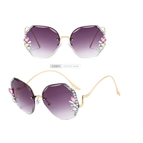 Nya Vintage Ramlösa Diamantsolglasögon, Överdimensionerade Ramlösa Gradient Diamantslipade Linser UV-skydd Solglasögon (Grå) Gray