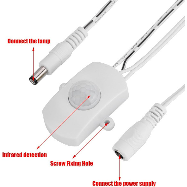 4A DC 5-24V Mini PIR Infrarød Bevægelsessensor Skifte Fleksibel LED Lysstrimmel, Hvid Sort (hvid)