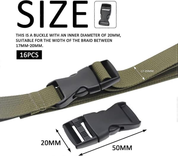 16 stk. brede webbing-spenner, erstatningsspenner i plast