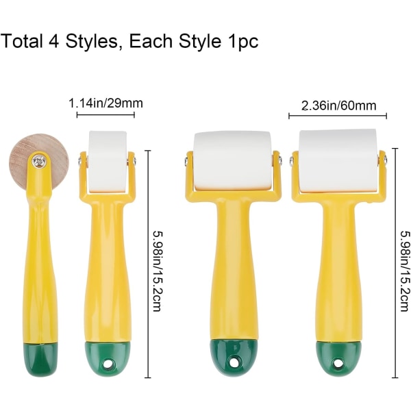 4 stk. Quilte-sømrulle, syrulle, trykværktøj, flad trykrulle med let greb til tryk, blæk, tapet, boligindretning