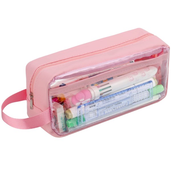 Gjennomsiktig blyantveske, gjennomsiktig eksamenspennal, vanntett PVC-oppbevaringsveske for toalettsaker – ideell for skrivesaker, kosmetikk, sminke, reiser (rosa) Pink