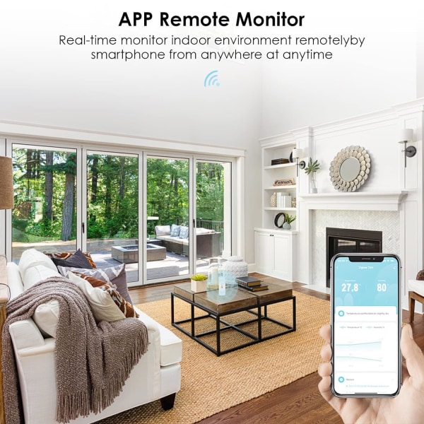 WiFi Hygrometer Termometer Sensor, Smart Romtemperatur Fuktighetsmåler for Hjem, Innendørs Hygrometer Fuktighetsmåler (Batterier ikke inkludert)