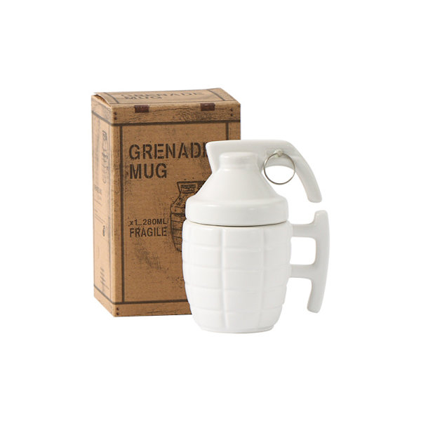 Morsom Granat Krus - Frokostkopp, Kaffe og Te i Keramikk - Kopp i Form av en Granat med Deksel - Original og Morsom Gaveidé (Hvit) White