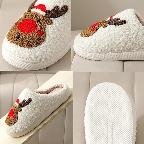 Luftiga Tofflor för Kvinnor Män Varma Mysiga Plysch Fuzzy Kudde Tofflor Slip-on Hus Tofflor för Inomhus och Utomhus, 2.5/3UK, En Rensa Röd