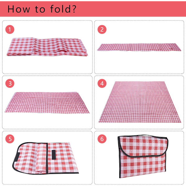 Utomhus picknickfilt hopfällbar vattentät sandtät mat praktisk matkasse picknickmatta för strandcamping vandring resor picknick (röd 150*180cm) Red