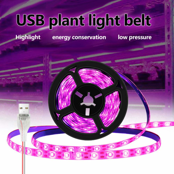 LED Plant Grow Valonauhat Vedenpitävä leikattava nauha USB kasvatuslamppu sisäkasveille Mehikasvit Hydroponics Kasvihuone 2m 2m