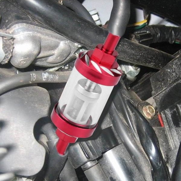 Moottoripyörän metallilasi polttoainesuodatin 8 mm kierteen vaihto punainen